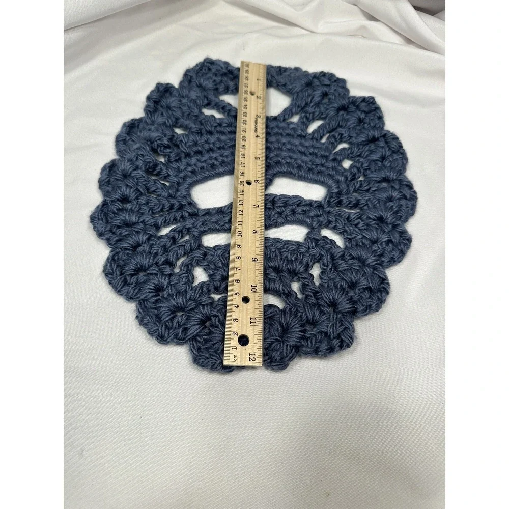 NEW‎ handmade crocheted yarn blue skull table decor dollies